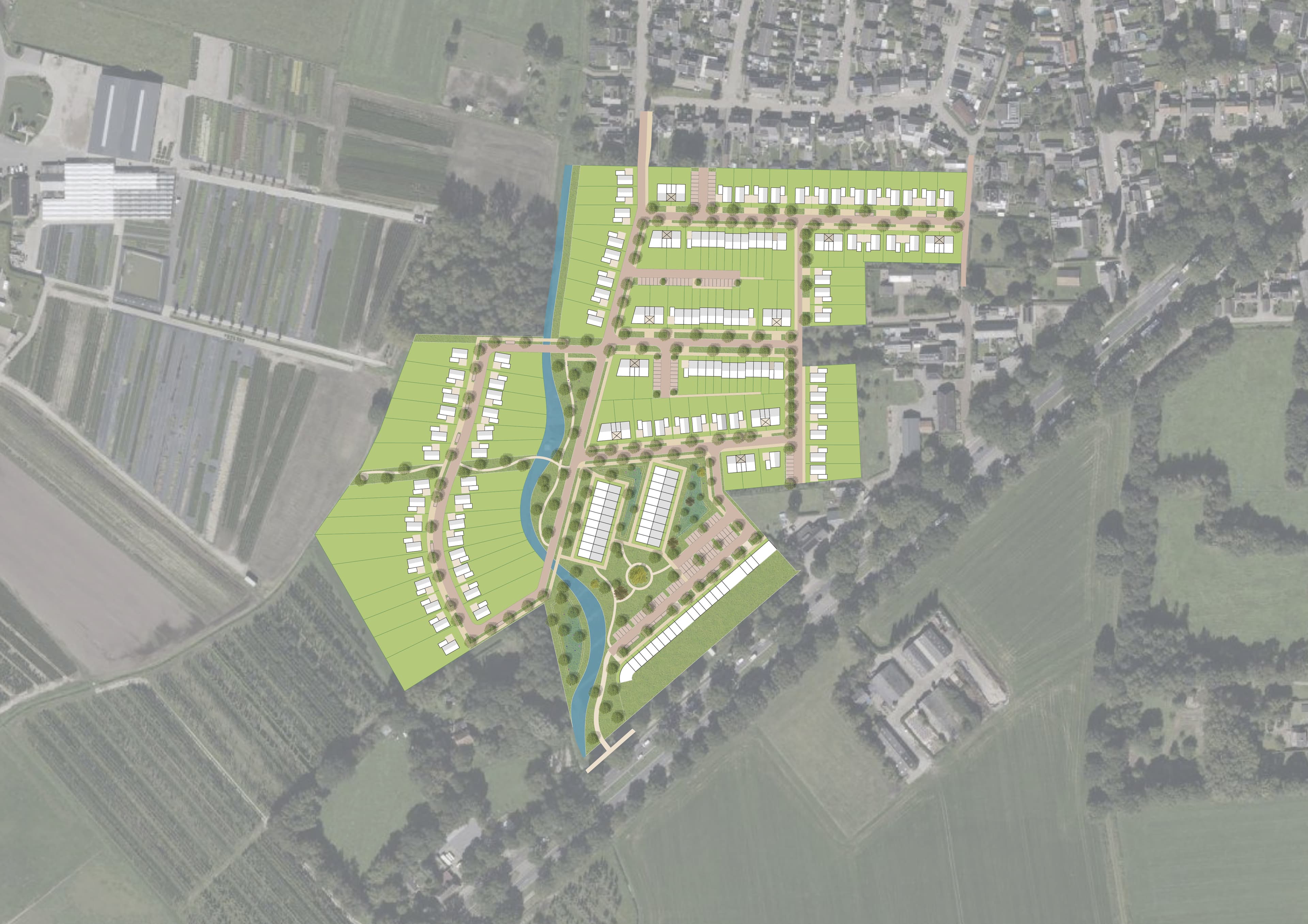 Definitief stedenbouwkundig ontwerp op een luchtfoto