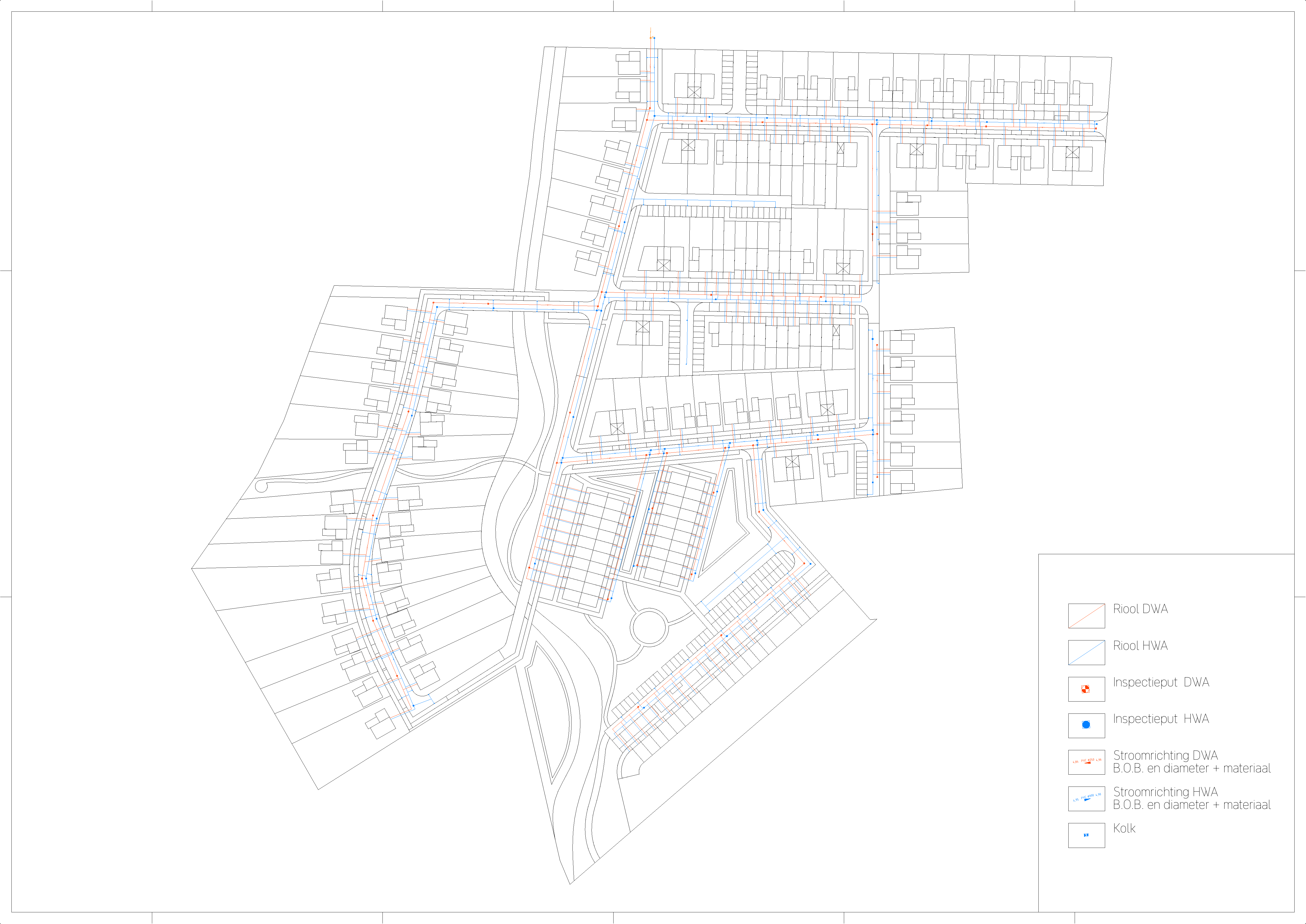 Rioleringsplan voor hemelwater en vuilwater in de hele wijk