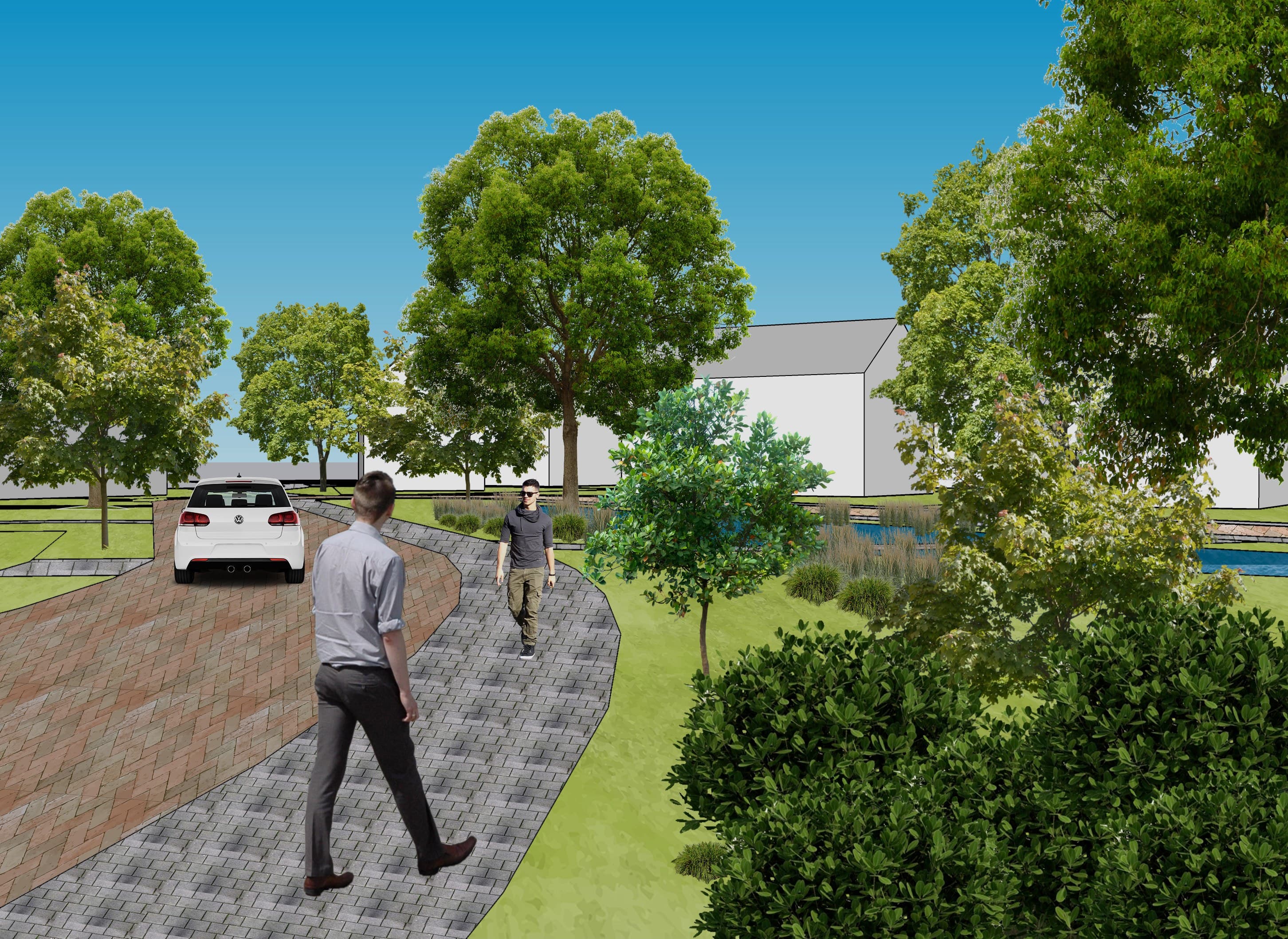 Sfeerbeeld van de groene woonstraat in het Poppel ontwerp