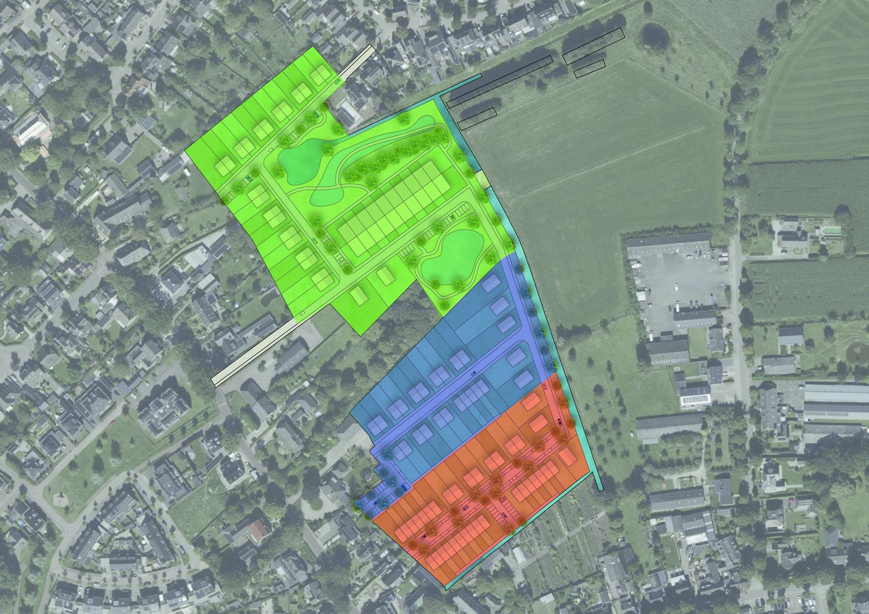 Kaart met woningtypen en parkeergebieden in Het Erf van Dungen